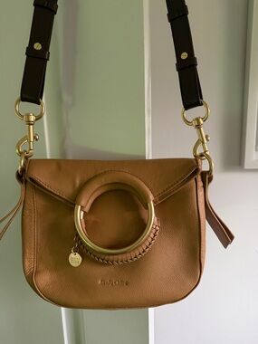 See By Chloe Cognac Leather Crossbody Bag with Gold Ring